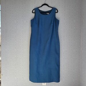 Coldwater Creek Dress 14 Sleeveless Sheath Teal Turquoise Satin Midi Formal